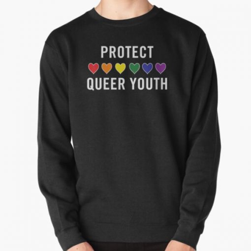 Womens Protect Queer Youth LGBTQ gay pride trans queer LGBT V-Neck Pullover Sweatshirt RB0403 product Offical transgender flag Merch