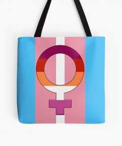 Transbian Lesbian + Trans flag female symbol All Over Print Tote Bag RB0403 product Offical transgender flag Merch
