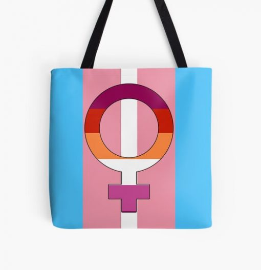 Transbian Lesbian + Trans flag female symbol All Over Print Tote Bag RB0403 product Offical transgender flag Merch