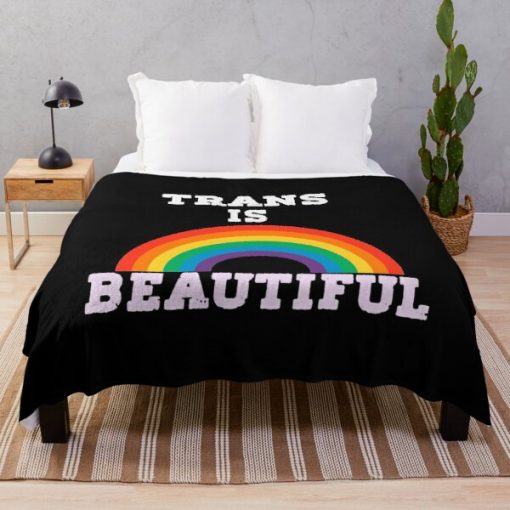 Trans Is Beautiful Proud Transgender Nonbinary Lesbians Gay Throw Blanket RB0403 product Offical transgender flag Merch