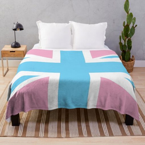 TRANSGENDER UK FLAG (UNION JACK) - PALE BLUE, WHITE AND PINK TRANSGENDER FLAG, INVERTED COLOURS Throw Blanket RB0403 product Offical transgender flag Merch