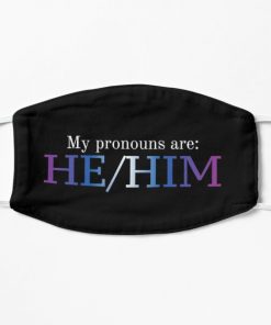 He/Him Pronouns (trans flag with black background) Flat Mask RB0403 product Offical transgender flag Merch