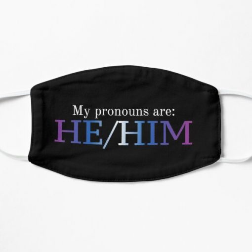 He/Him Pronouns (trans flag with black background) Flat Mask RB0403 product Offical transgender flag Merch